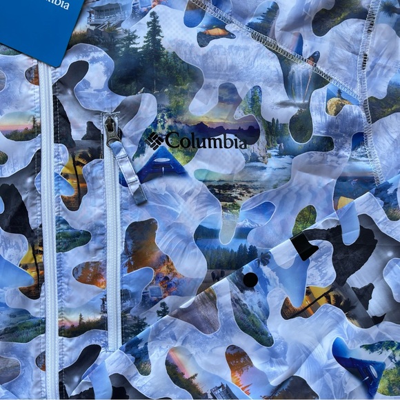 FLASH FORWARD WINDBREAKER ALL OVER PRINT MENS SIZE LARGE HOODED FULL ZIP WHITE - Picture 5 of 9